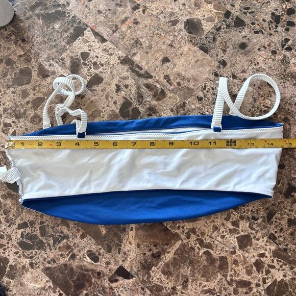 Aerie | Women’s Blue and White Bandeau Bikini Top White Ribbed Adjustable Straps - Picture 14 of 14